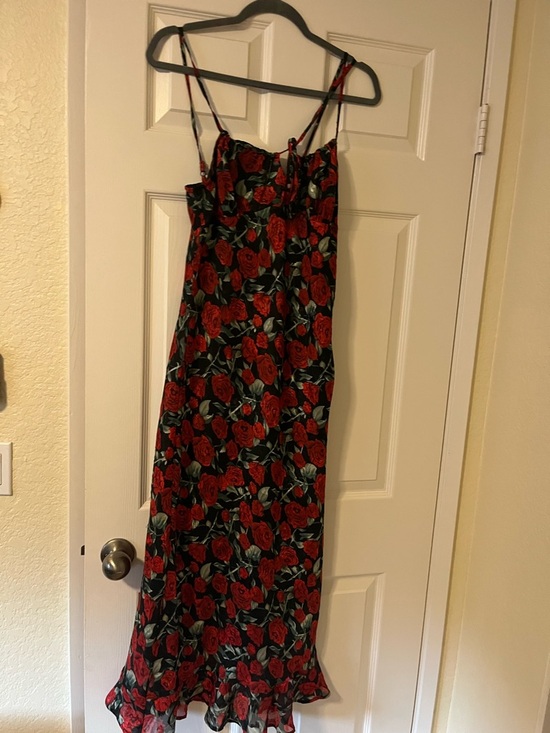 Commense Dresses & Skirts - Commense Black Slip Midi Dress with Red Rose Print